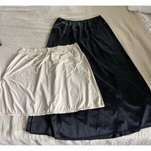 Vintage Vanity Fair Slip Skirt Set of 2 Size Large Beige Black‎ Mini & Midi